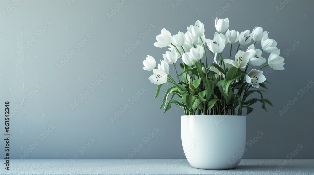 Simple yet elegant white flowers in a white pot, ideal for a minimalist and tranquil design. Simple yet elegant white flowers in a white pot, ideal for a minimalist and tranquil design.