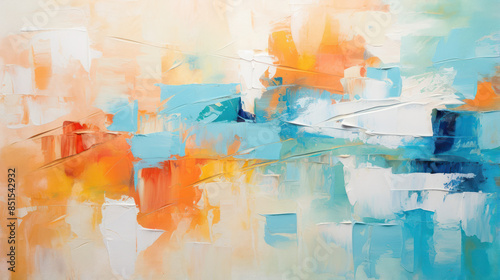 Dynamic and Textured Abstract Art Close-Up. Vibrant Oil Brushstrokes and Palette Knife Techniques on Canvas