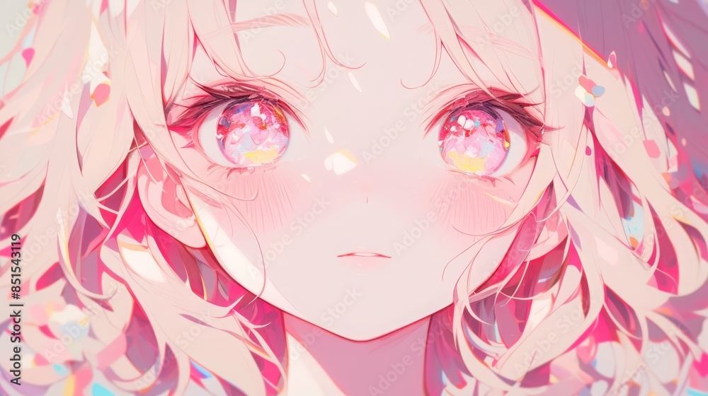 Close-up illustration of an adorable anime girl with expressive eyes and rosy cheeks Close-up illustration of an adorable anime girl with expressive eyes and rosy cheeks