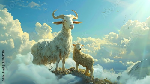 Realistic Eid Al Adha illustration Goat and Sheep photo