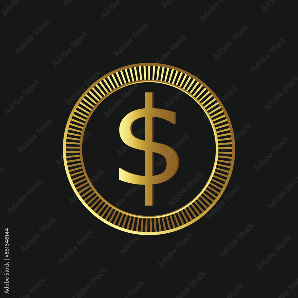 Gold dollar sign coin flat style isolated 