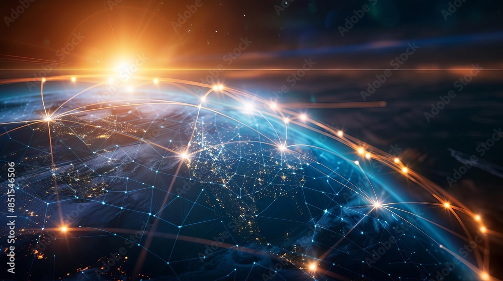 Obraz premium World globe with glowing network lines,