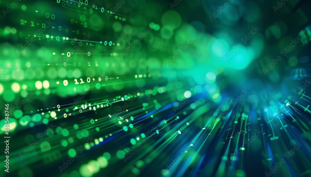 A vibrant background of light streaks in green and blue, representing fast digital data transfer A vibrant background of light streaks in green and blue, representing fast digital data transfer