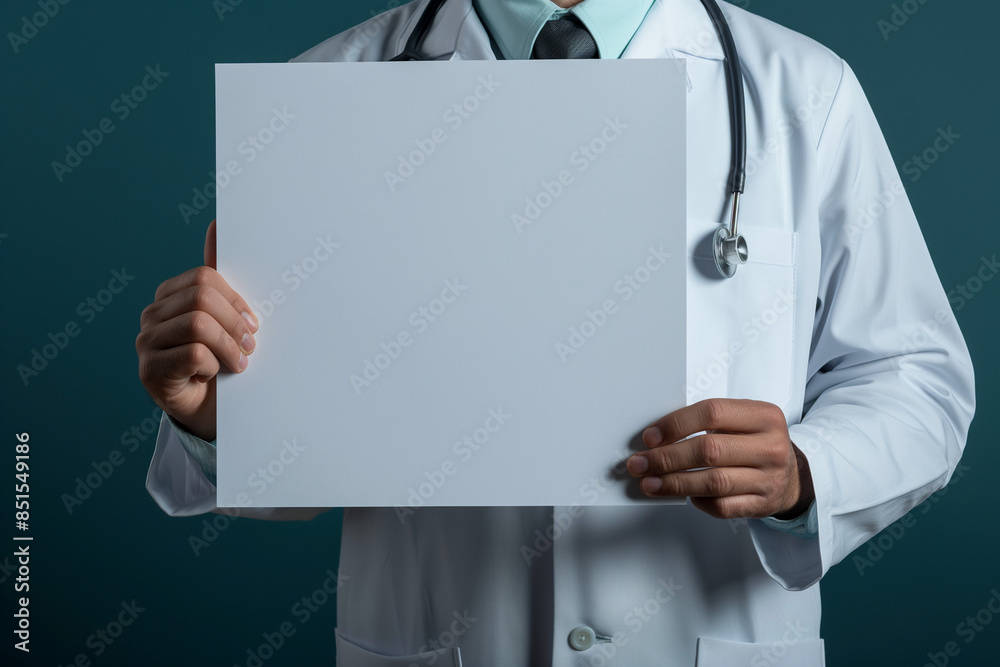 Doctor is holding a white square piece paper for AD