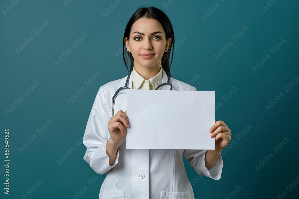 Doctor is holding a white square piece paper for AD Doctor is holding a white square piece paper for AD