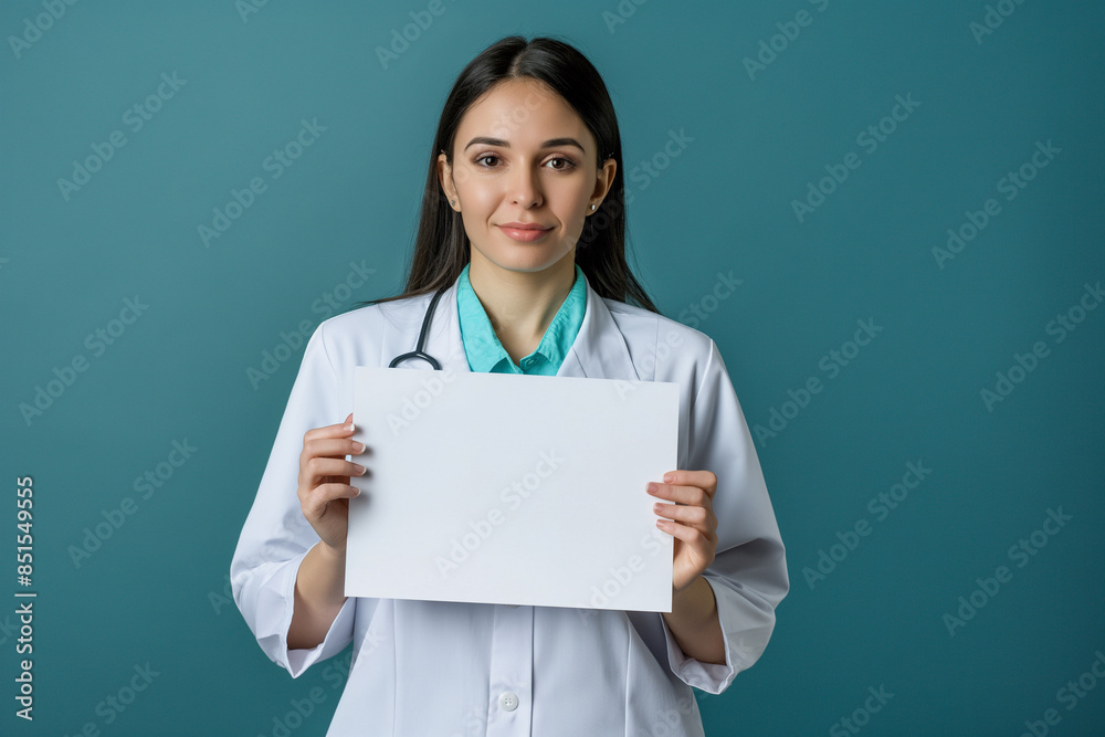 Doctor is holding a white square piece paper Doctor is holding a white square piece paper