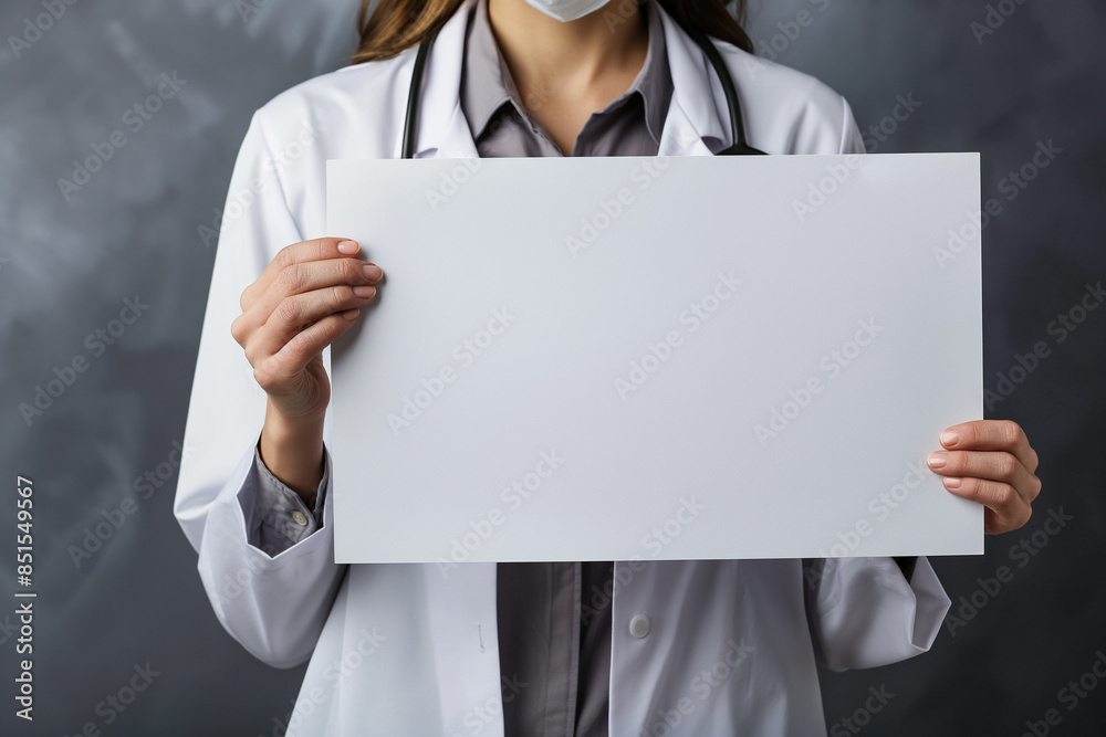 Doctor is holding a white square piece paper for AD Doctor is holding a white square piece paper for AD