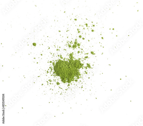 Pile of green matcha powder isolated on transparen png, top view