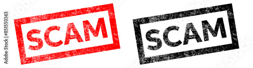 Vector illustration of the word Scam in red ink stamp