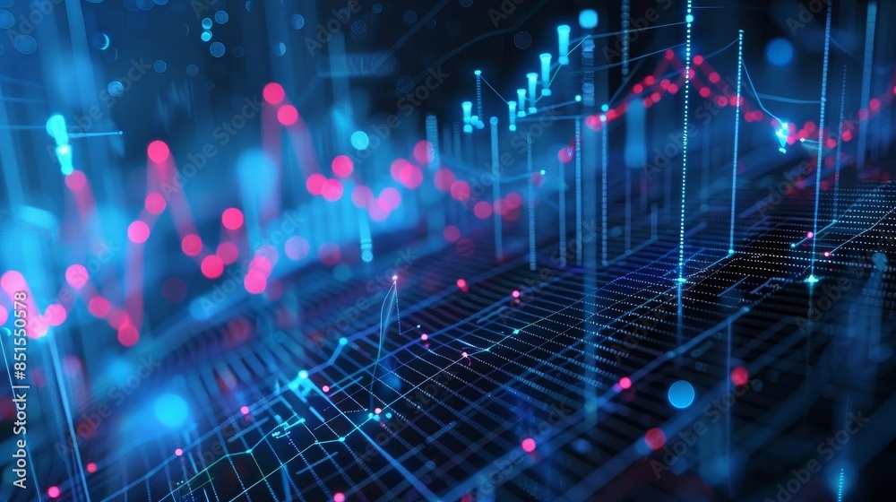 Obraz premium Digital financial data with lines and bars,
