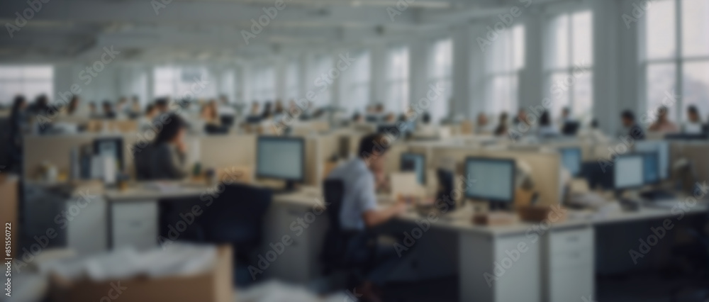 Obraz premium A blurry office background, employees are working