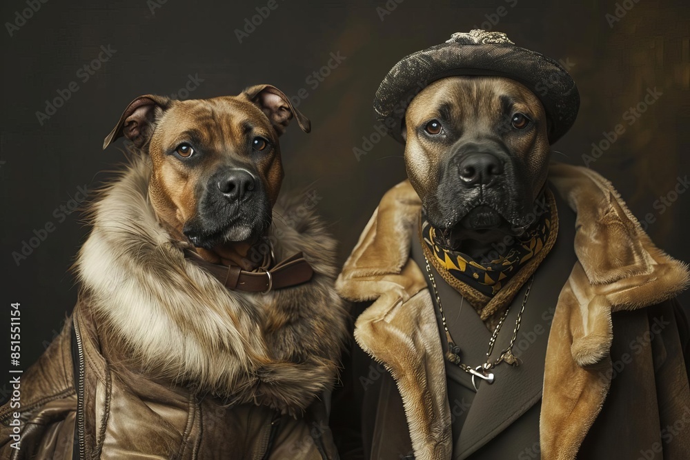 Obraz premium Dogs dressed in human clothes,