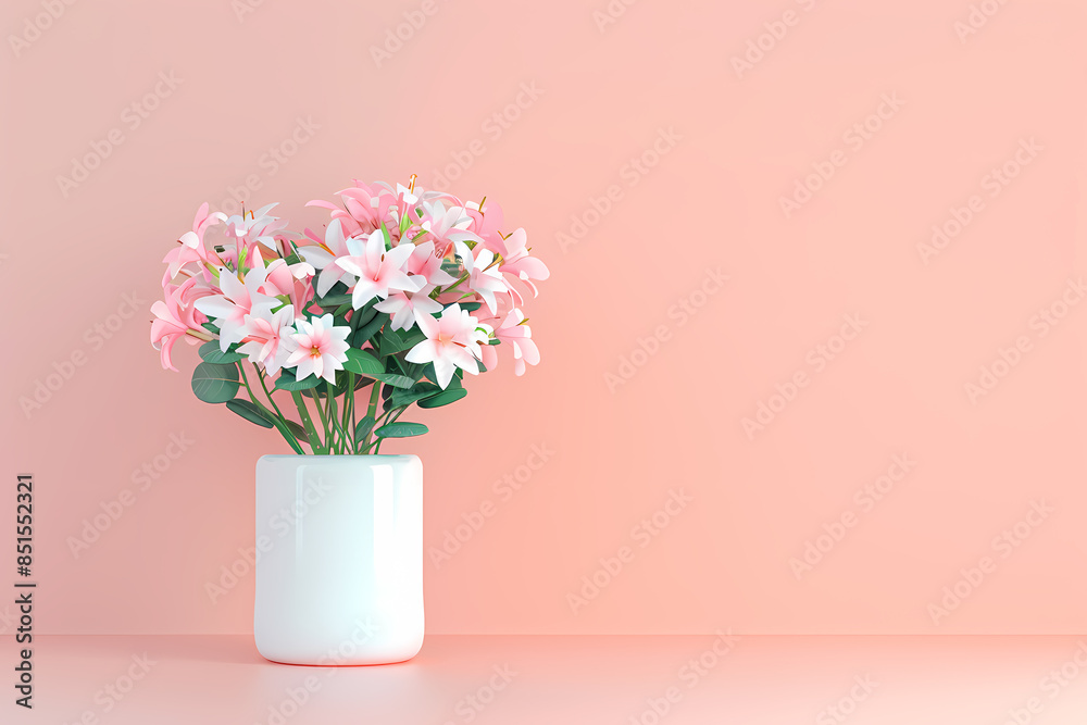 Artificial flowers in a vase against a pink background. Artificial flowers in a vase against a pink background.