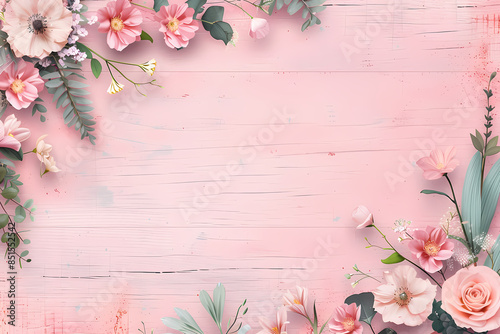 Pink flowers on a pink wooden background. photo