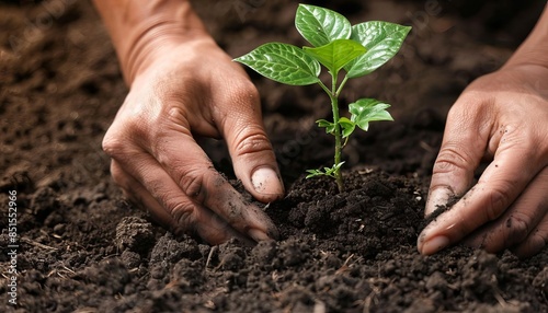 Hands planting a small Earth,