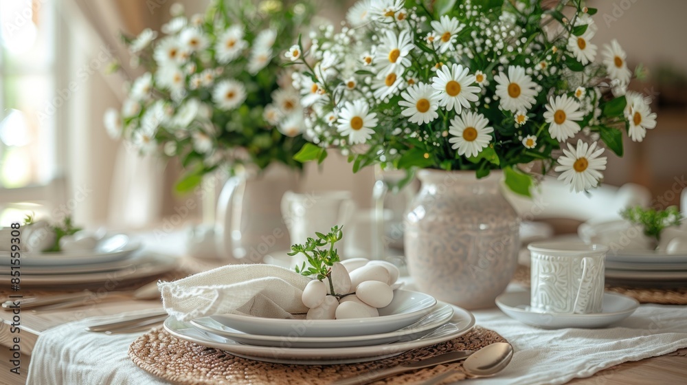 Elegant Spring Table Setting with Daisies