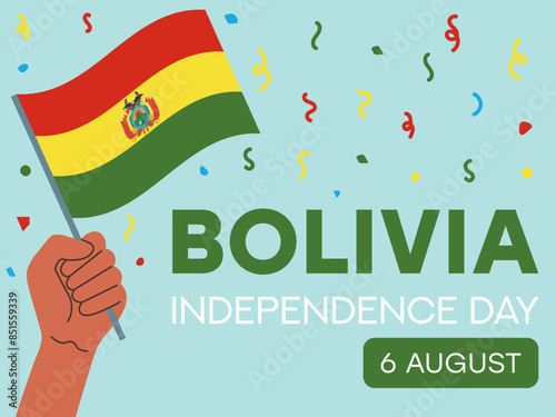 bolivia independence day 6 August, bolivia flag in hand. Greeting card, poster, banner template