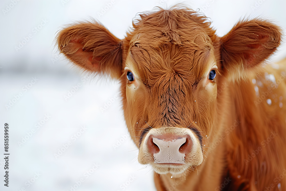 Closeup head shot of cow face isolated on white background Closeup head shot of cow face isolated on white background