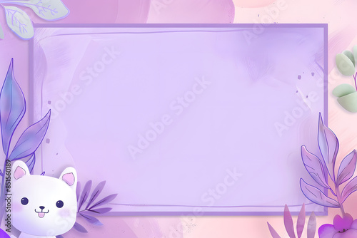 Purple frame with cute cartoon on background. Empty space for writing text. © Pacharee