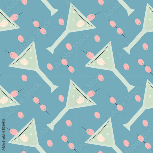 Patterns with cocktails. Illustration of festive drinks in different types of glasses with decoration.Patterns with soft and alcohol drinks. 