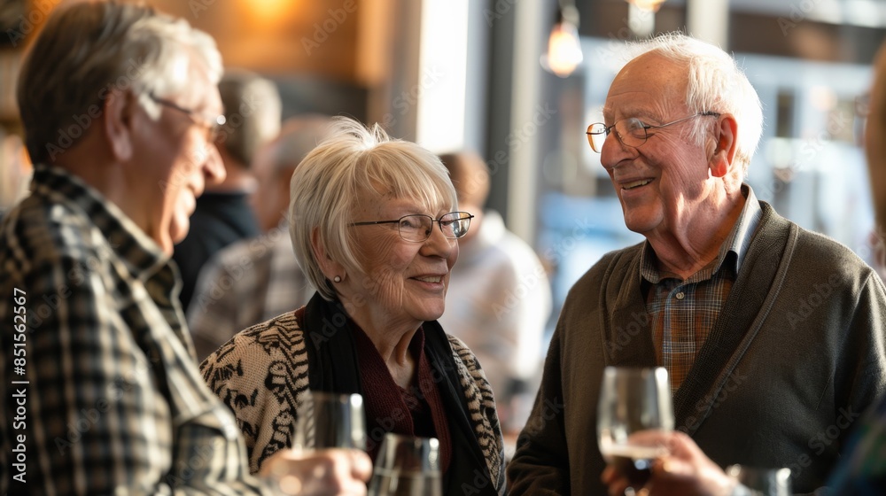 Group of seniors at a charity fundraiser, mingling and supporting the cause Group of seniors at a charity fundraiser, mingling and supporting the cause