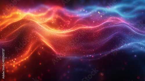 Abstract space pattern with wavy lines. Sparkles and floating particles