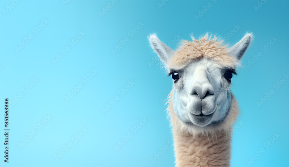Obraz premium Closeup cute lama face isolated on white background