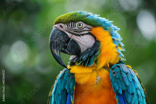 close up of colorful macaw parrot with blurred forest background © Rangga Bimantara