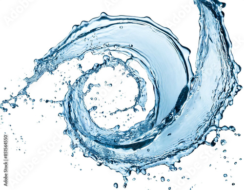 Wasser Splash strudel mit viel tropfen isoliert auf weißen Hintergrund, Freisteller 
