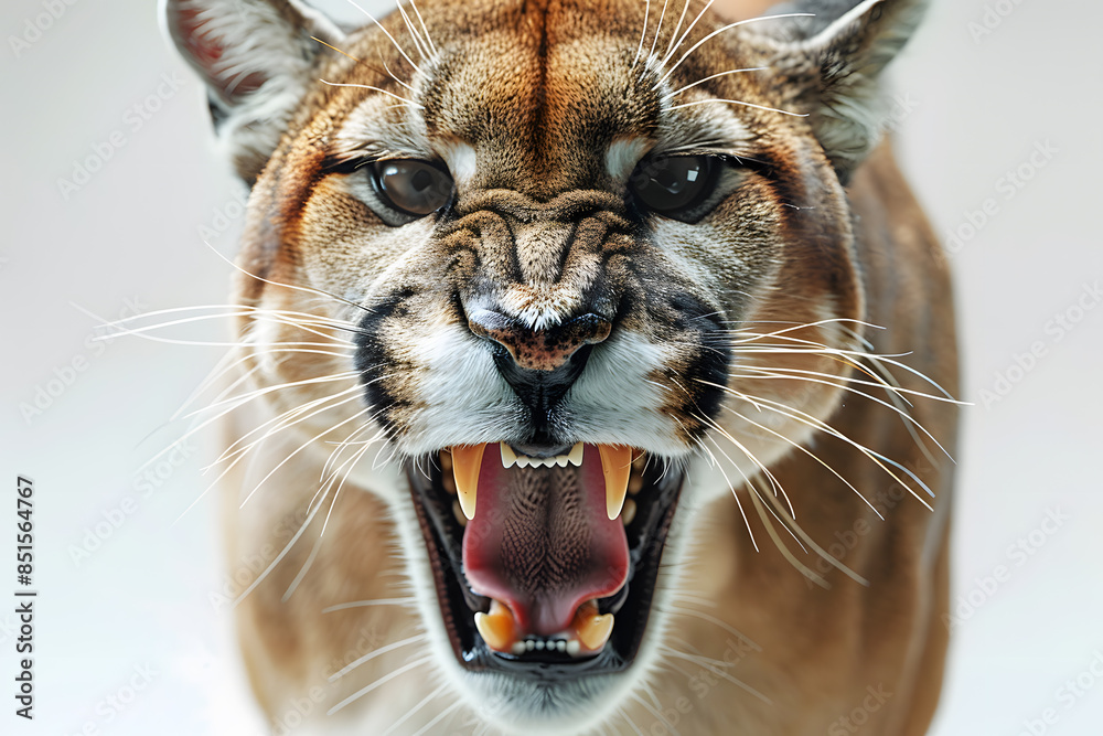Obraz premium Closeup head shot of Puma face isolated on white background