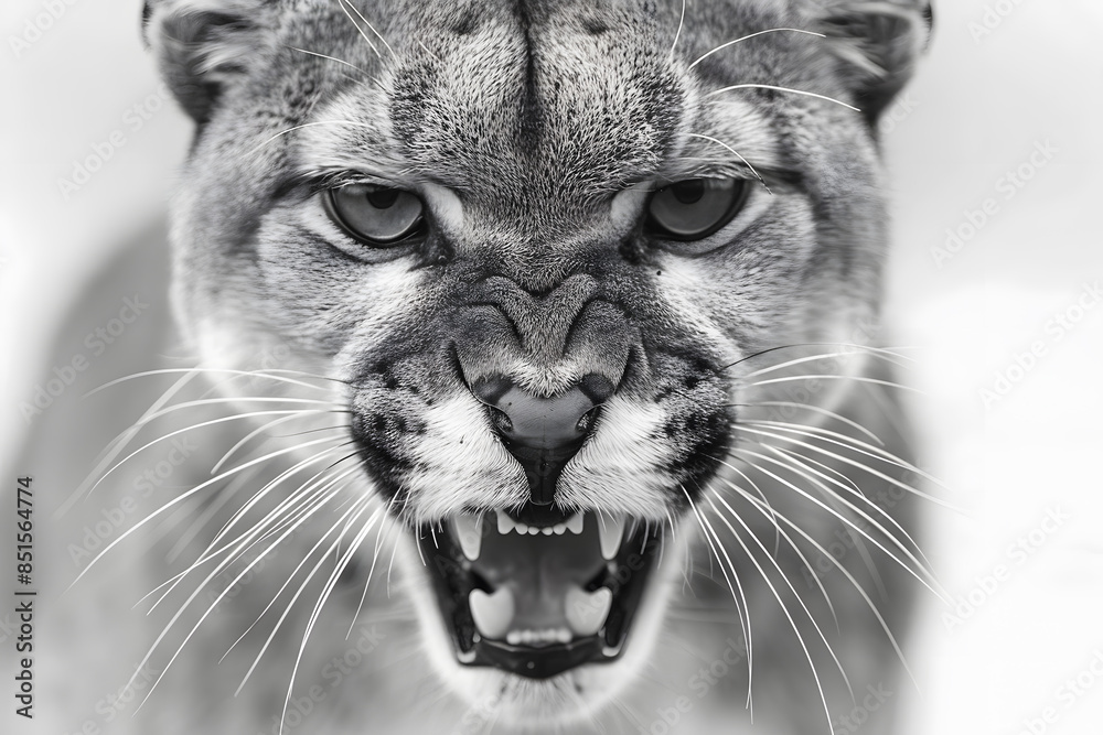 Obraz premium Closeup head shot of Puma face isolated on white background