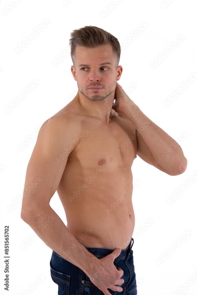 Young attractive man posing over white background. Young attractive man posing over white background.