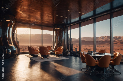 Luxury office space in mars, alien world futuristic photo