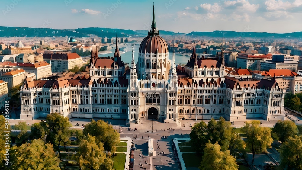 Naklejka premium Fairytale world with an image of Budapest, Hungary's iconic Buda Castle AI-generated