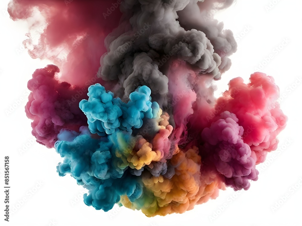 Obraz premium A colorful smoke explosion isolated on white background