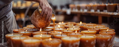 An artisan pouring fragrant wax into molds to create handcrafted candles, filling the room with warmth and light.