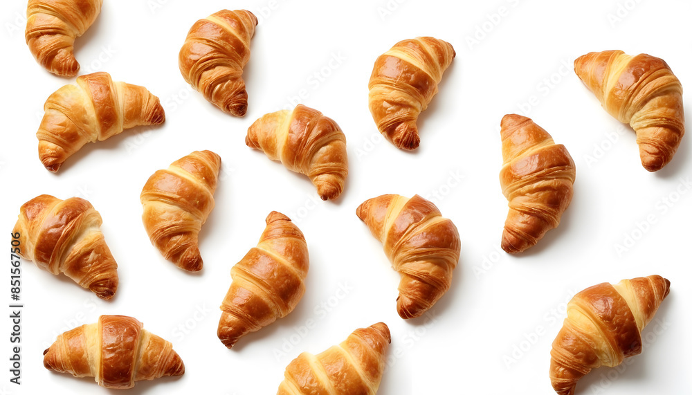 Flying Frosted croissants on white background. Flying Frosted croissants on white background.