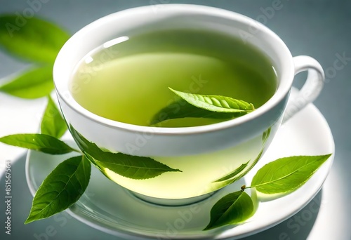 Wallpaper Mural green tea in the cup, leaf label green tea Torontodigital.ca