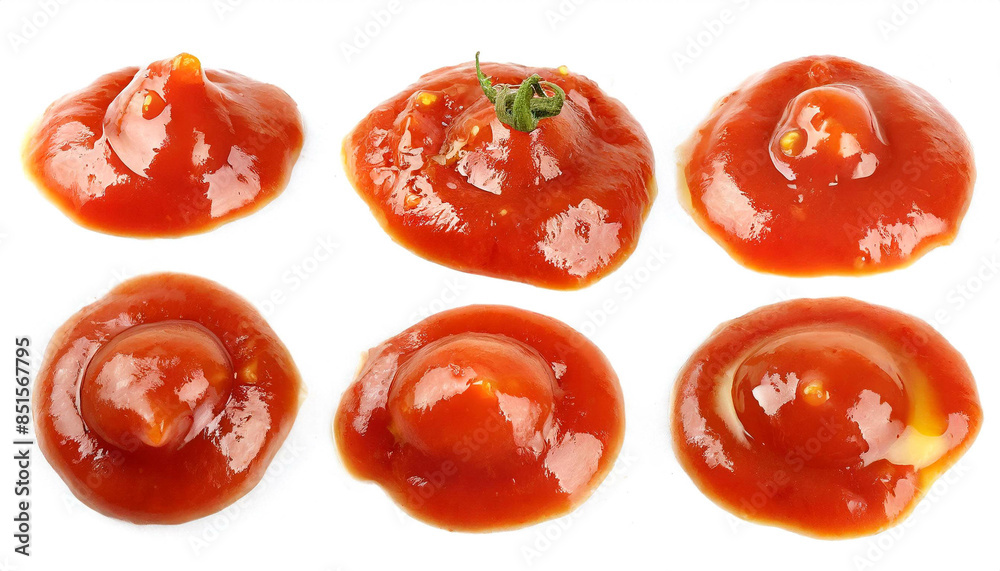 Tomatensauce kleckse set isoliert auf weißen Hintergrund, Freisteller, Draufsicht 8744 Tomatensauce kleckse set isoliert auf weißen Hintergrund, Freisteller, Draufsicht 8744