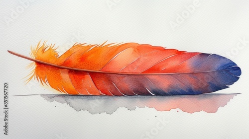 watercolor painting of a pelican feather on white background 