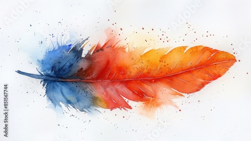 watercolor painting of a pelican feather on white background 