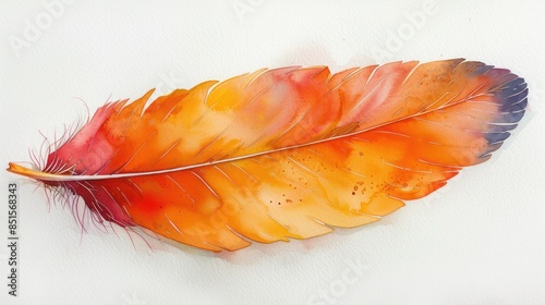 watercolor painting of a pelican feather on white background 