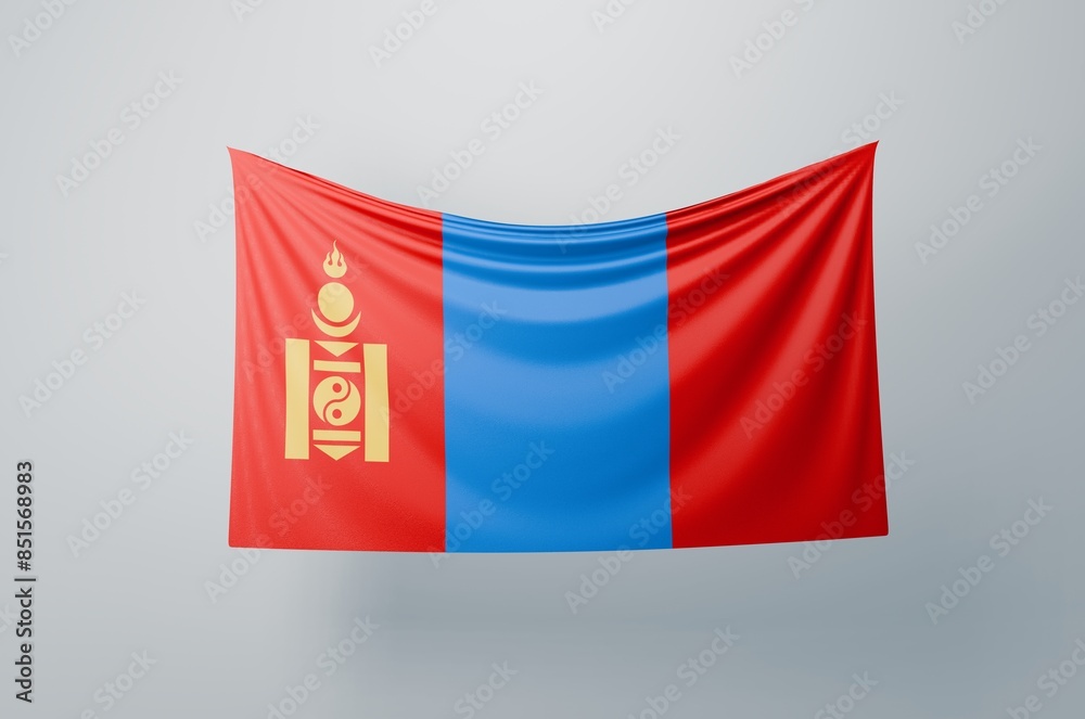 Naklejka premium Mongolia National Flag Waving Proudly. 3D Flag Banner Illustration image