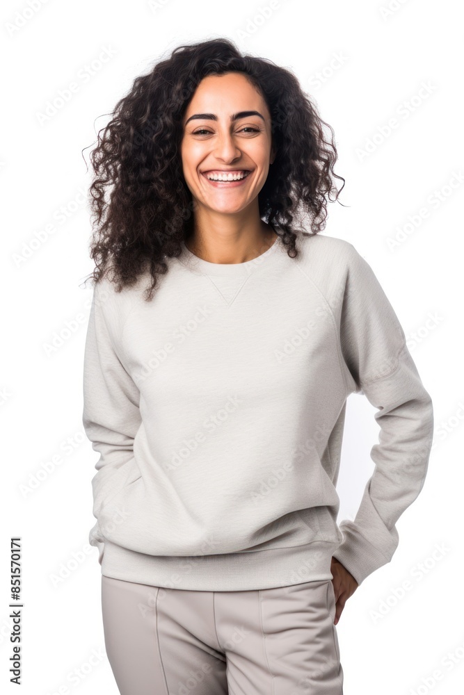 Fototapeta premium Fashion model Smiling woman sweatshirt laughing portrait.