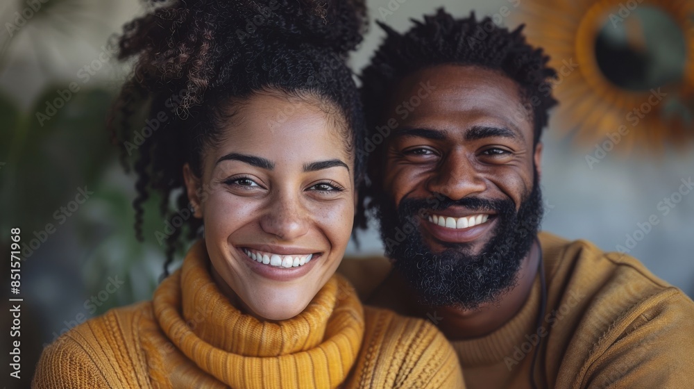 A man and woman are smiling at the camera A man and woman are smiling at the camera
