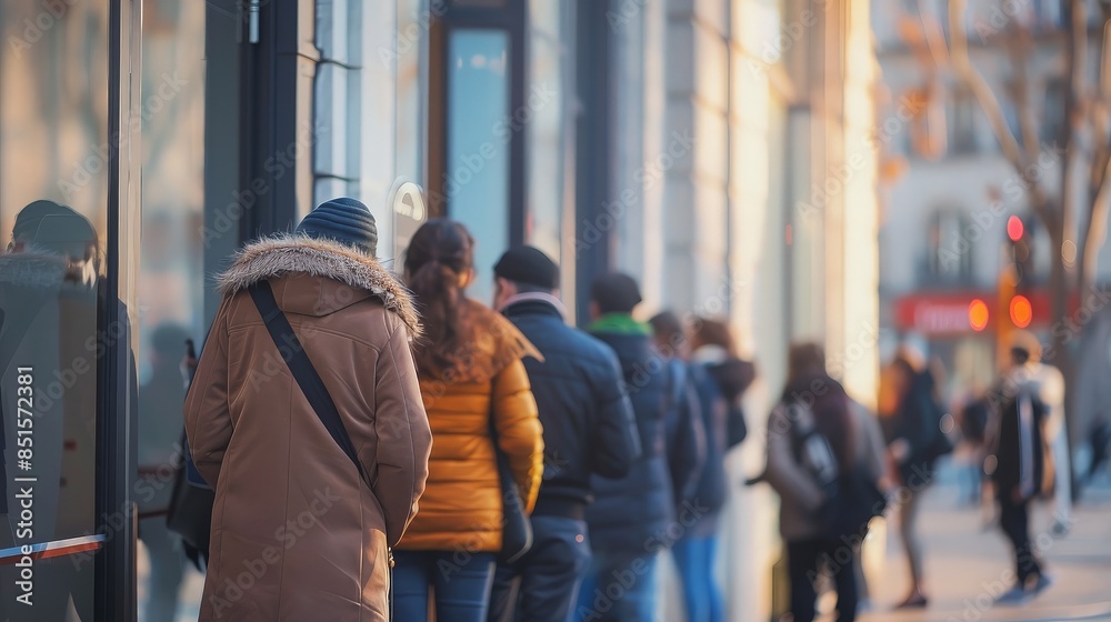 People in Winter Coats Waiting in Line People in Winter Coats Waiting in Line