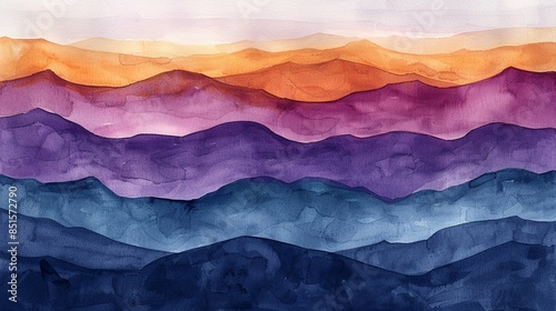 Abstract watercolor painting in hues of lilac, chambray blue, and burnt orange, capturing the essence of nostalgic memories in fluid brushstrokes. Abstract Backgrounds Illustration, Minimalism,