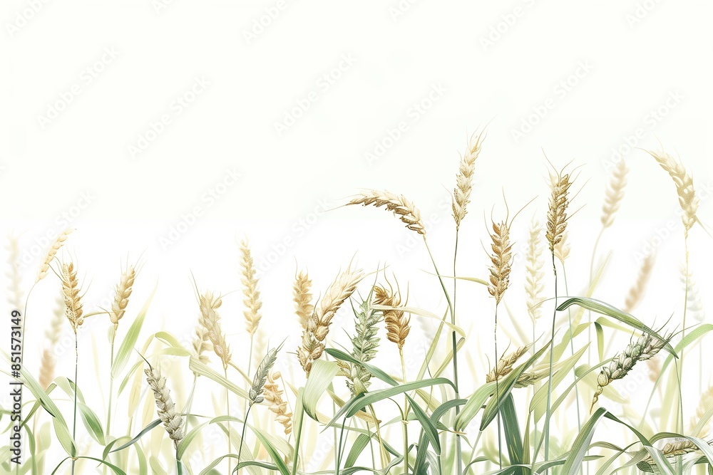 Fototapeta Golden wheat stalks reaching towards a bright white sky
