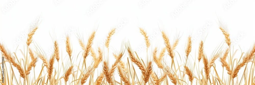 Golden wheat stalks swaying gently in summer field, wheat ripe ready harvest, sun shining brightly Golden wheat stalks swaying gently in summer field, wheat ripe ready harvest, sun shining brightly