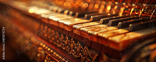 A musical instrument, its strings or keys waiting to be played and filled with music. photo
